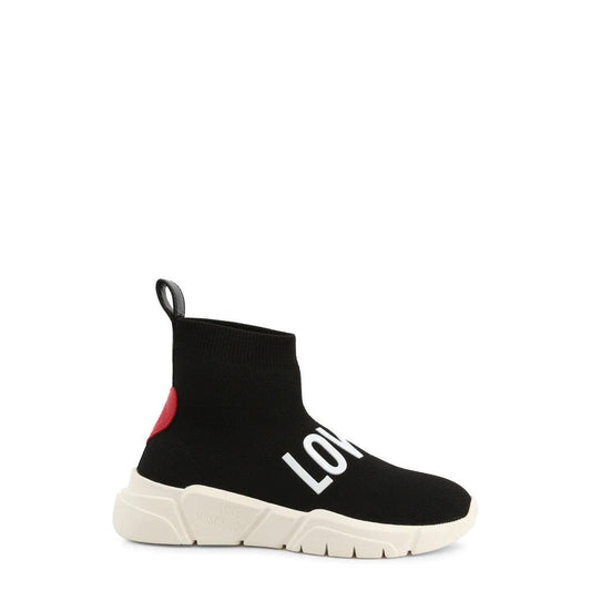 Trendy Love Moschino High Top Sock Sneakers in Black with Red Heart - SAKLIC