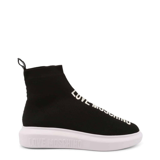 Trendy Love Moschino Logo High Top Sock Sneakers in Black - SAKLIC