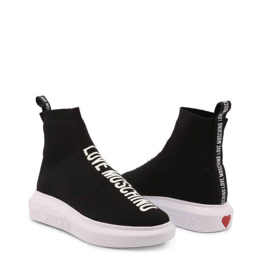 Trendy Love Moschino Logo High Top Sock Sneakers in Black - SAKLIC