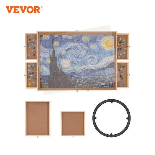 VEVOR 1000 Piece Puzzle Board 23"x22" Wooden Jigsaw Puzzle Table with Covers and 6 Storage Drawers for Adults and Kids - Tkbeel