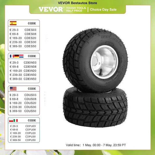 VEVOR Go Kart Tires and Rims, 2pcs Front Tires Rims, Go Cart Wheels and Tires 10"x 4.50" Front, HUB - Rim Fit Bolt Pattern 58 mm - SAKLIC