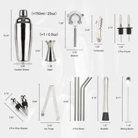 Wholesale Stainless Steel Cocktail Kit Barware 750ml Bartending Tools Shaker Stirrer Jigger Set With Wooden Holder Barware - SAKLIC