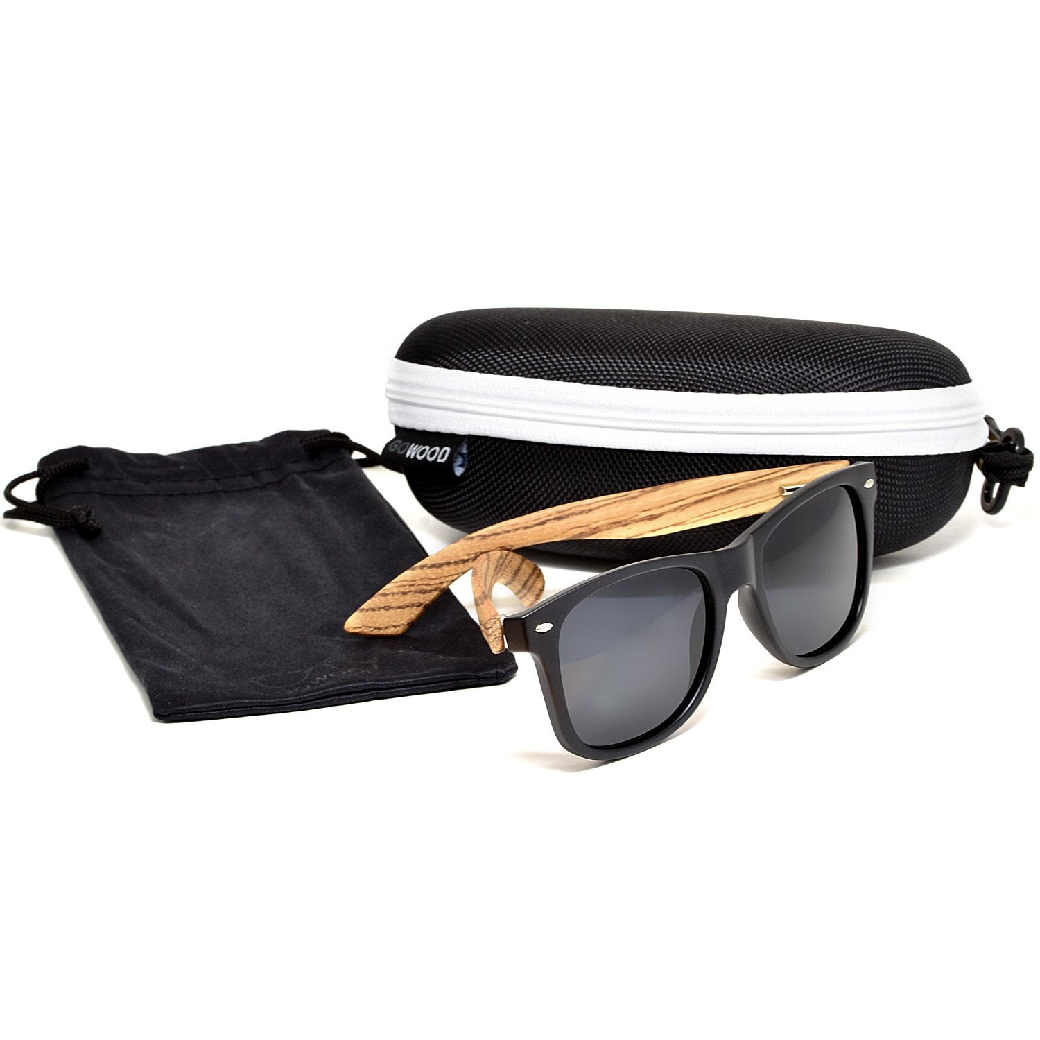 Zebra wood classic style sunglasses with black polarized lenses - SAKLIC