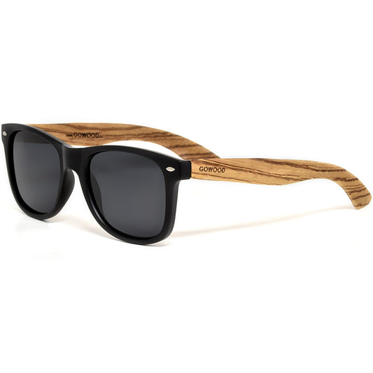 Zebra wood classic style sunglasses with black polarized lenses - SAKLIC