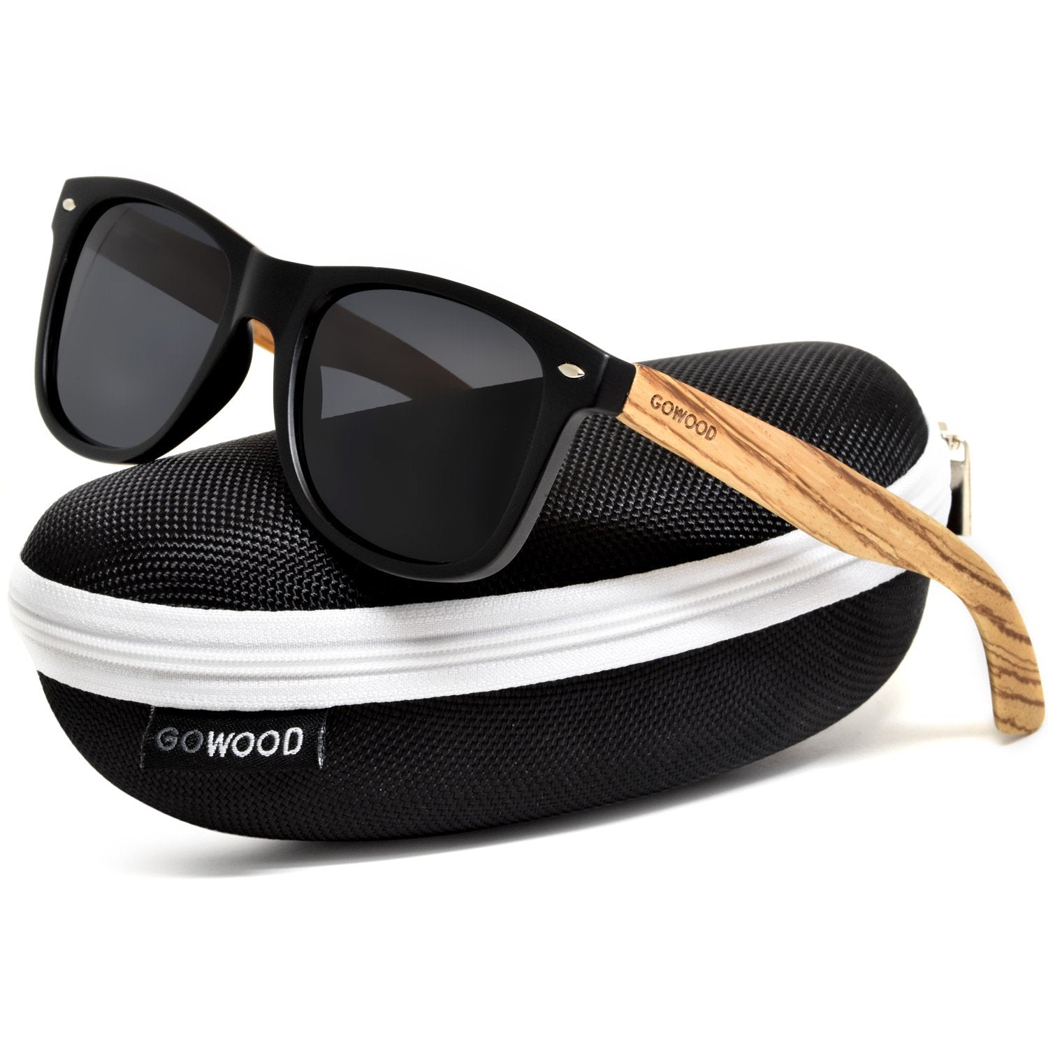 Zebra wood classic style sunglasses with black polarized lenses - SAKLIC